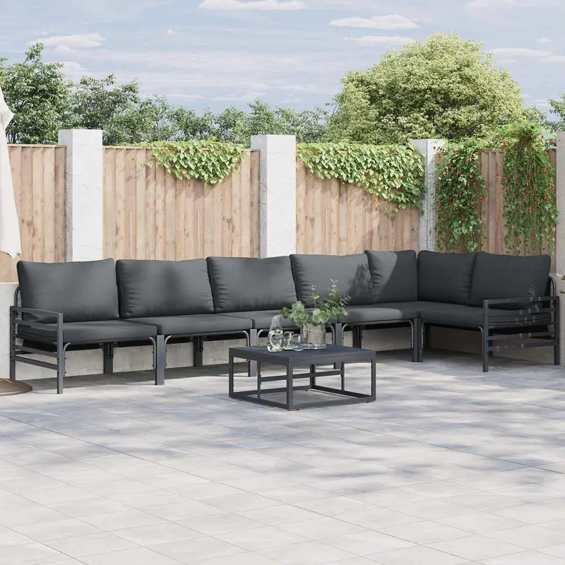 Conjunto de sofás de jardín con cojín 6 pcs Negro Acero