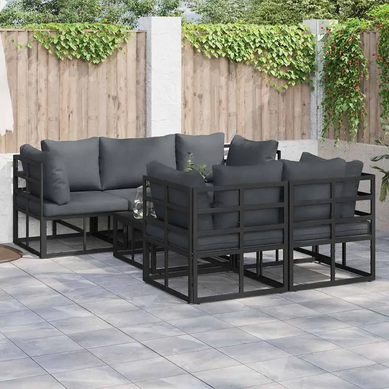 Conjunto de sofás de jardín con cojín 6 pcs Negro Acero