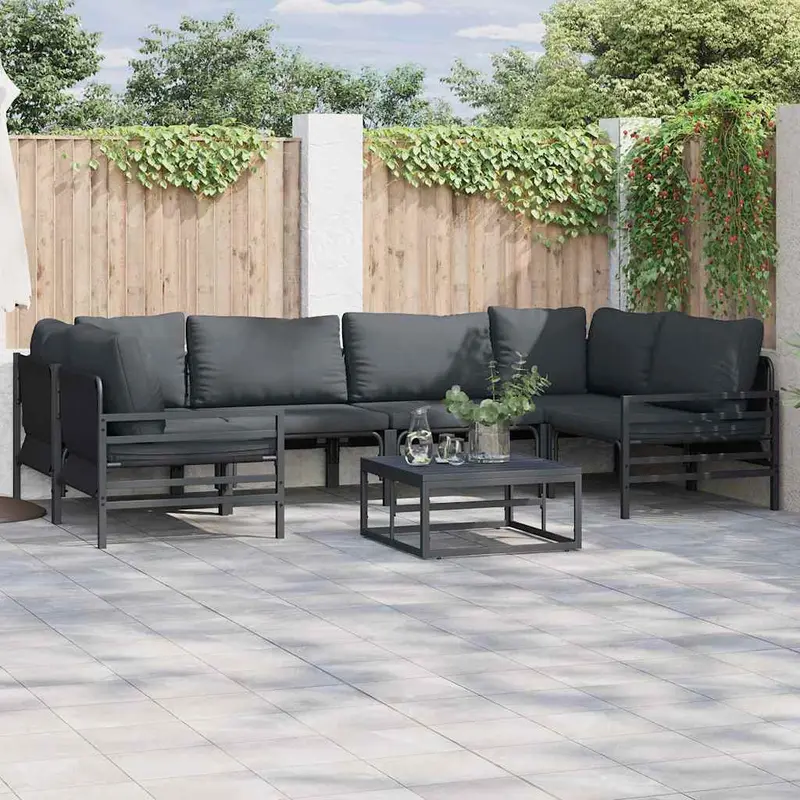 Conjunto de sofás de jardín con cojín 6 pcs Negro Acero