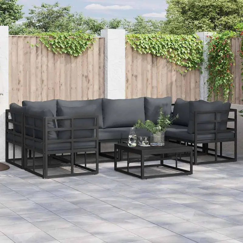 Conjunto de sofás de jardín con cojín 6 pcs Negro Aluminio