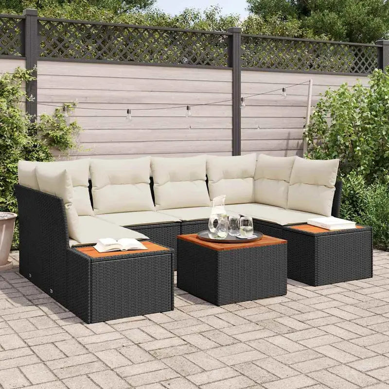 Conjunto de sofás de jardín con cojín 6 pcs Negro Poliratán