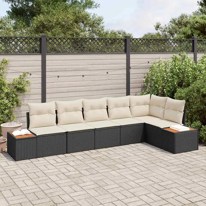 Conjunto de sofás de jardín con cojín 6 pcs Negro Poliratán