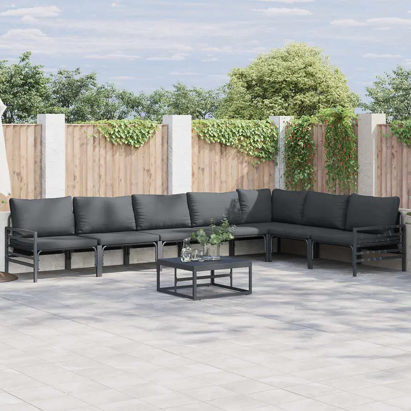 Conjunto de sofás de jardín con cojín 7 pcs Negro Acero