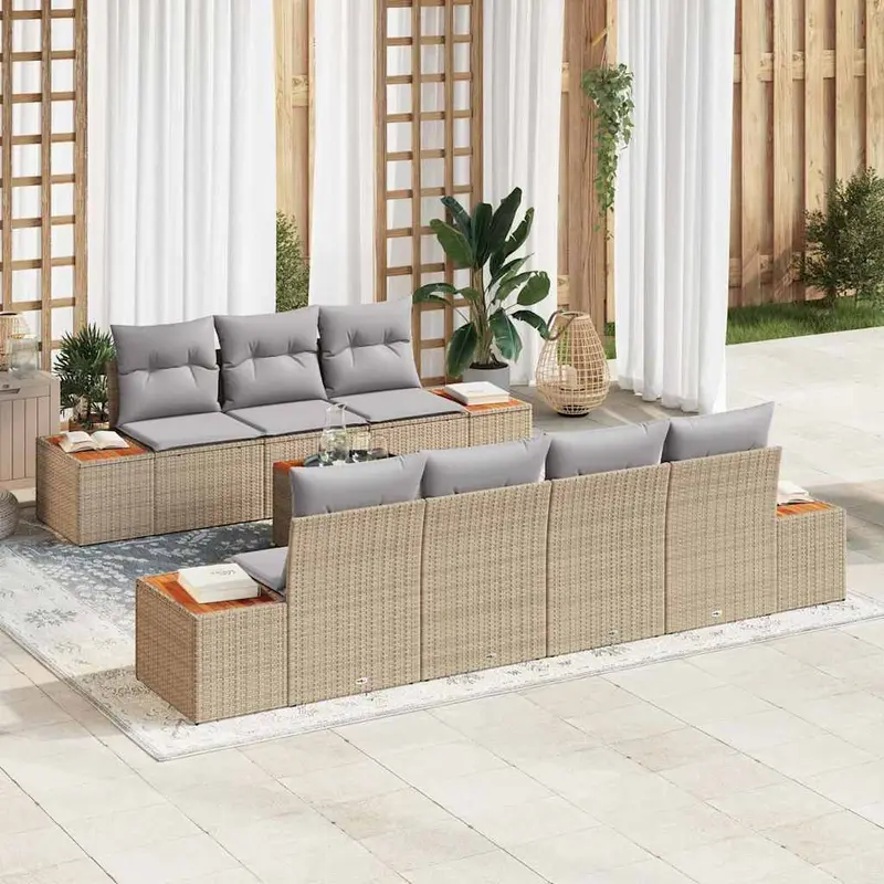 Conjunto de sofás de jardín con cojín 8 pcs Beige Poliratán