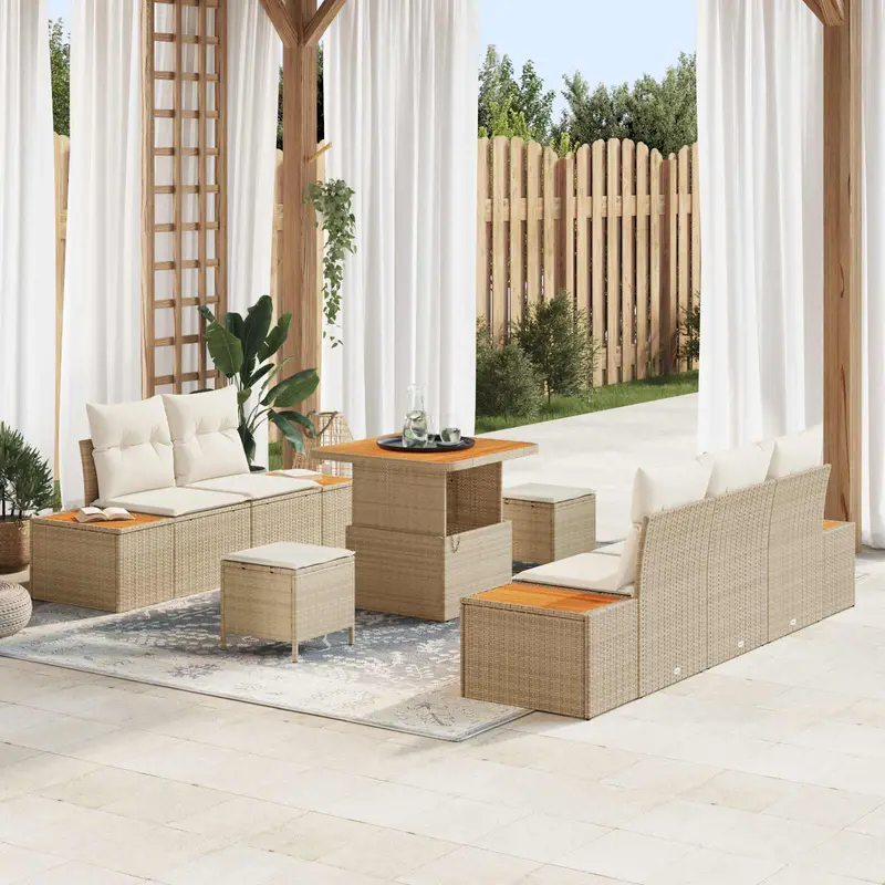 Conjunto de sofás de jardín con cojín 8 pcs Beige y Crema