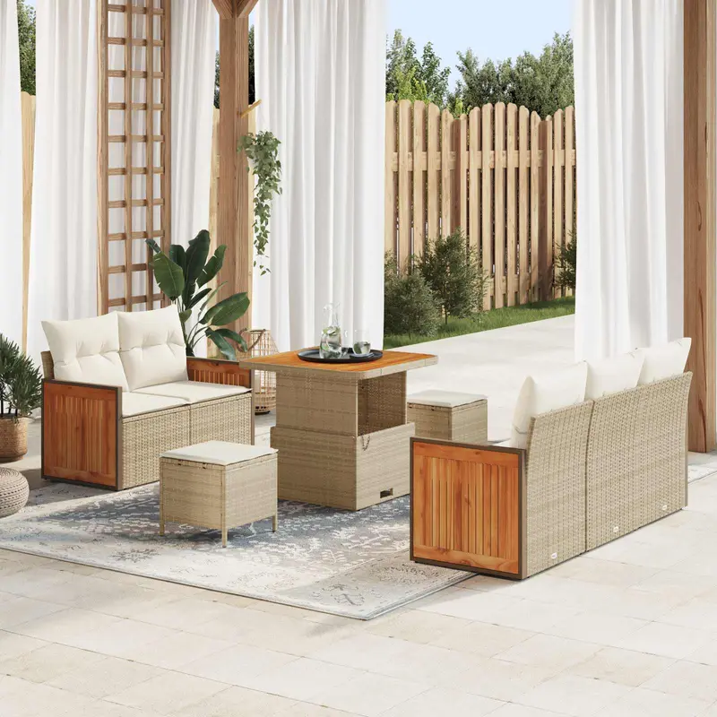 Conjunto de sofás de jardín con cojín 8 pcs Beige y Crema