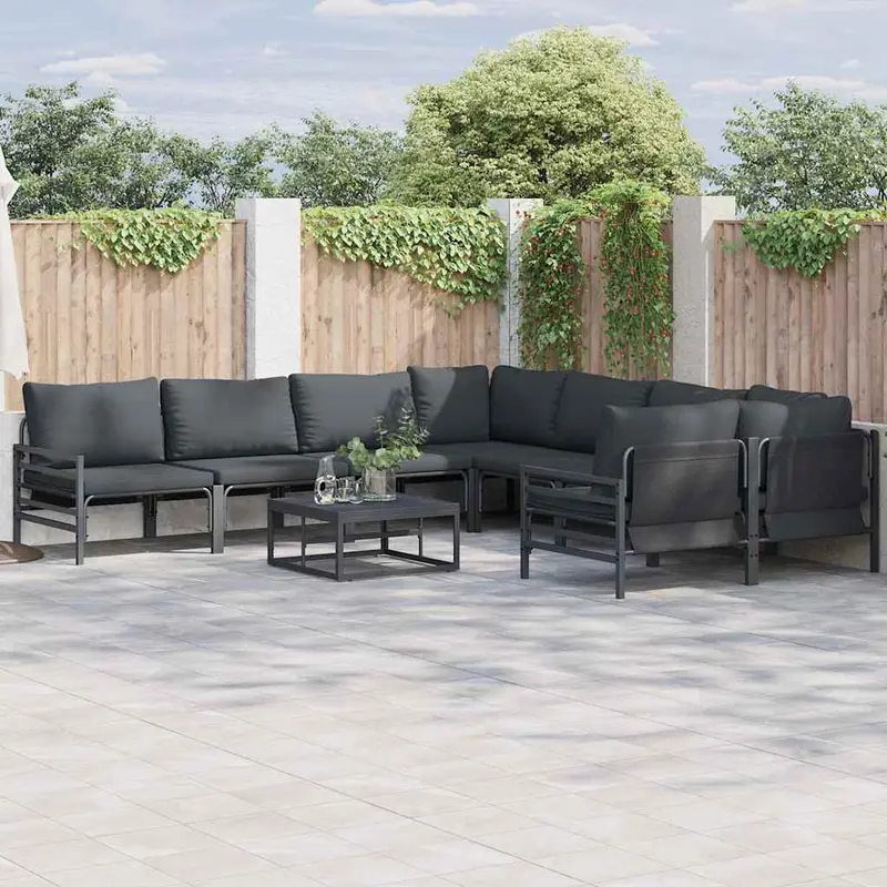 Conjunto de sofás de jardín con cojín 8 pcs Negro Acero