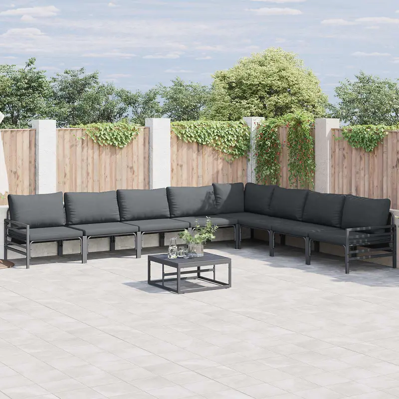 Conjunto de sofás de jardín con cojín 8 pcs Negro Acero