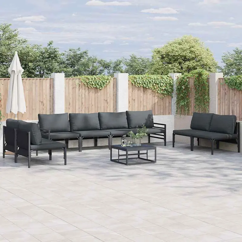 Conjunto de sofás de jardín con cojín 8 pcs Negro Acero