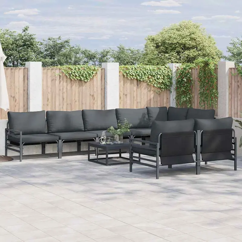 Conjunto de sofás de jardín con cojín 8 pcs Negro Acero