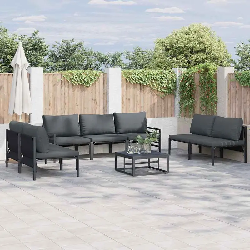 Conjunto de sofás de jardín con cojín 8 pcs Negro Acero