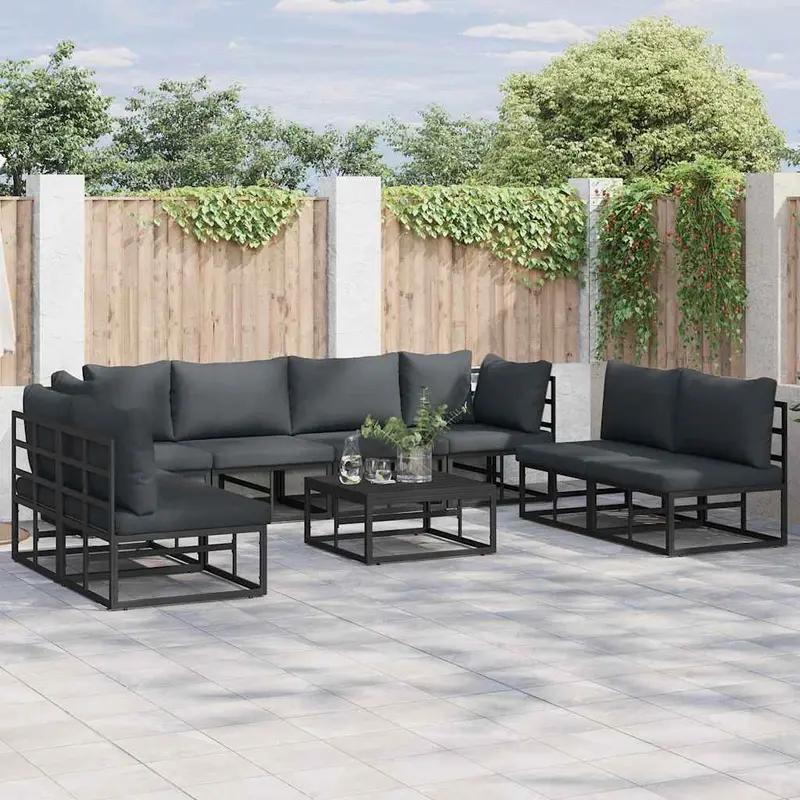 Conjunto de sofás de jardín con cojín 8 pcs Negro Aluminio