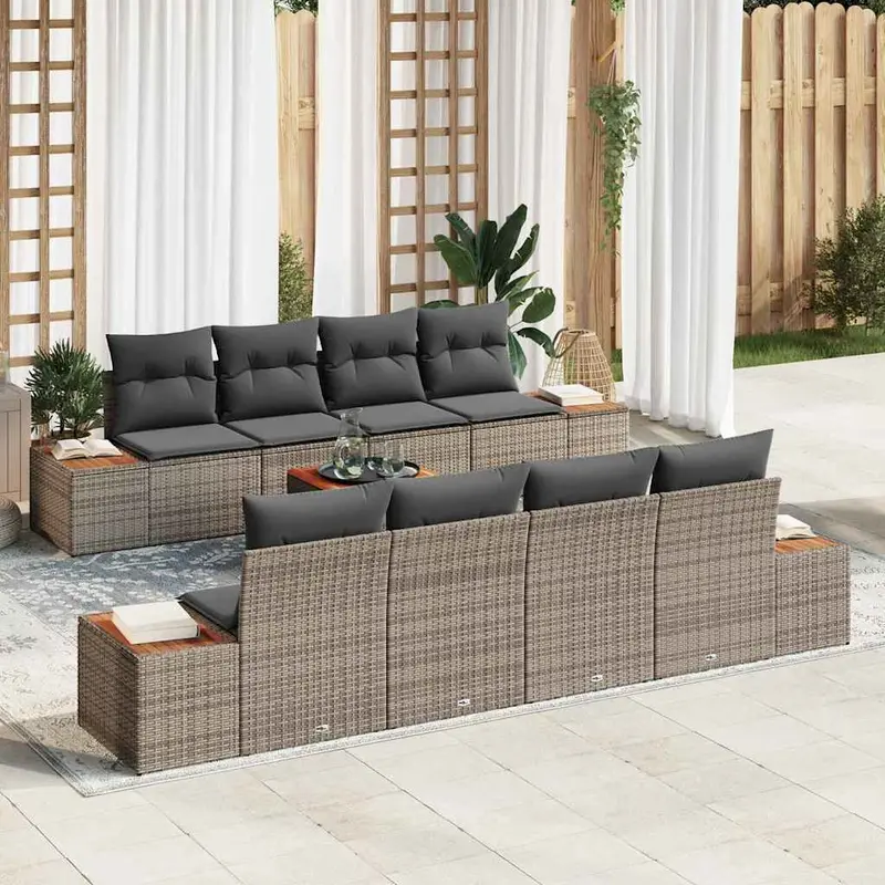 Conjunto de sofás de jardín con cojín 9 pcs Gris Poliratán