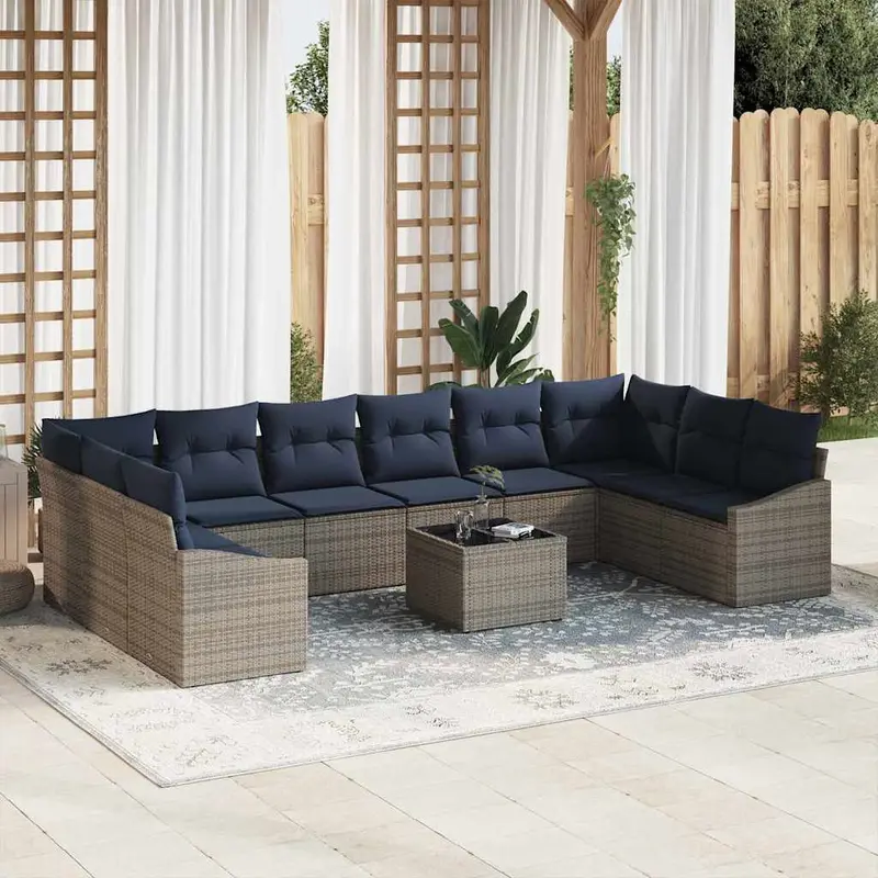 Conjunto de sofás de jardín Gris y marino ratán sintético
