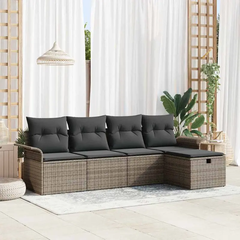 Conjunto de sofás de jardín Manual 5 pcs Gris ratán sintético