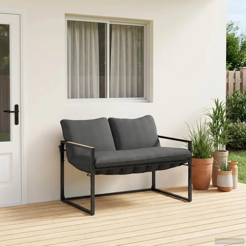 Conjunto de sofás de jardín Negro y Antracita Acero