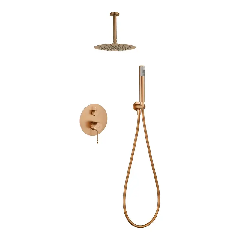 Conjunto ducha monomando empotrado Palau oro rosa cepillado Imex