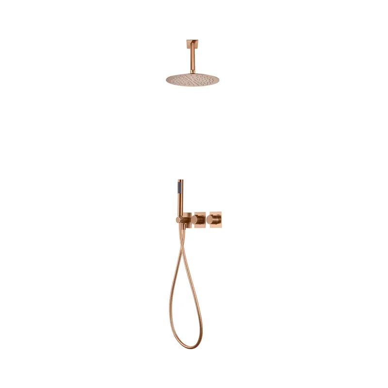 Conjunto ducha termostático empotrado Nepal oro rosa cepillado Imex