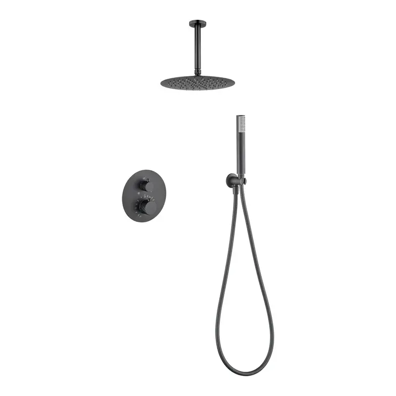 Conjunto ducha termostático empotrado Palau black gun metal Imex