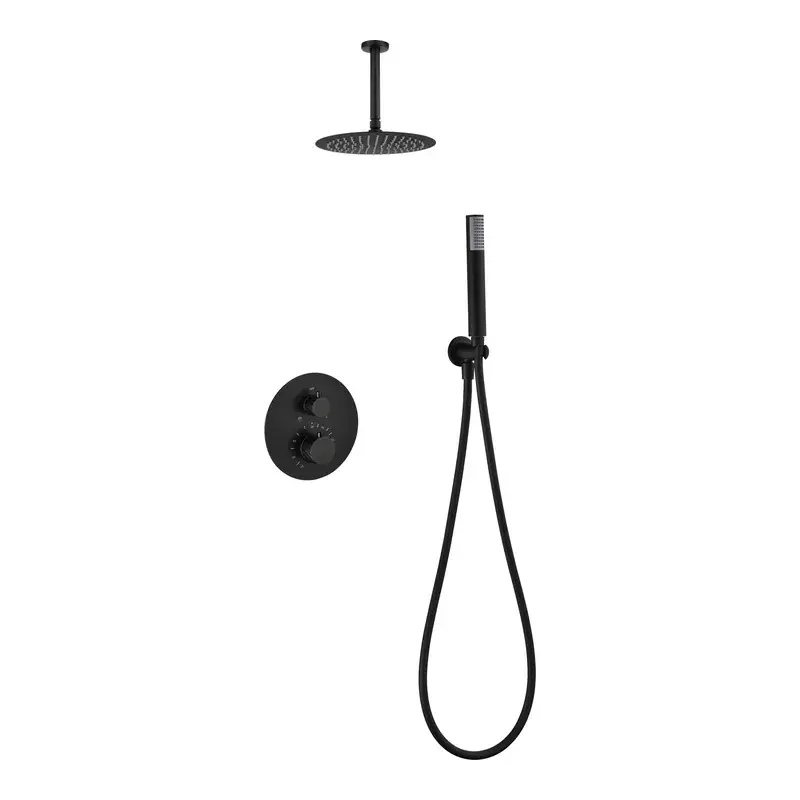 Conjunto ducha termostático empotrado Palau negro mate Imex