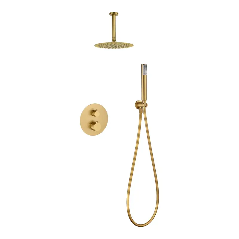 Conjunto ducha termostático empotrado Palau oro cepillado Imex