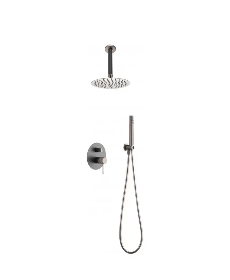 Conjunto elegante para ducha con un diseño empotrado de color gris mate y champagne top Line de Imex