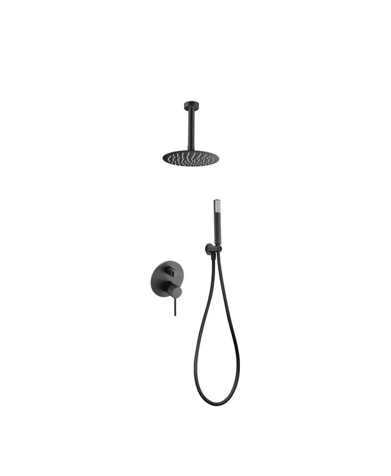 Conjunto moderno de ducha con un diseño monomando de acabado negro mate thalos stick Milos de Imex