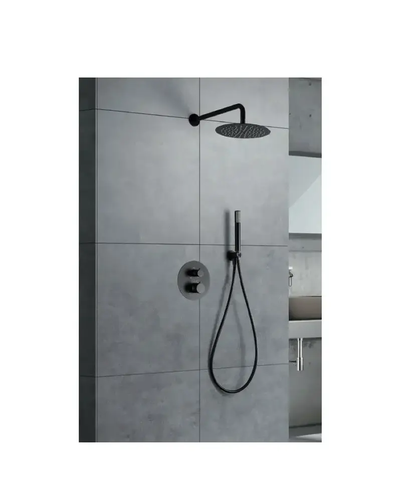 Conjunto moderno de ducha termostática de diseño empotrado black gun metal Line de Imex