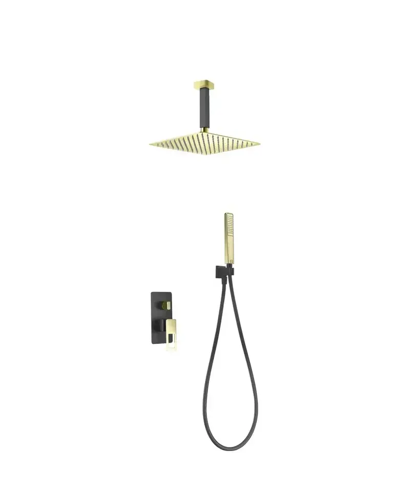 Conjunto moderno de grifería para ducha con un acabado negro mate y oro estocolmo Suecia de Imex