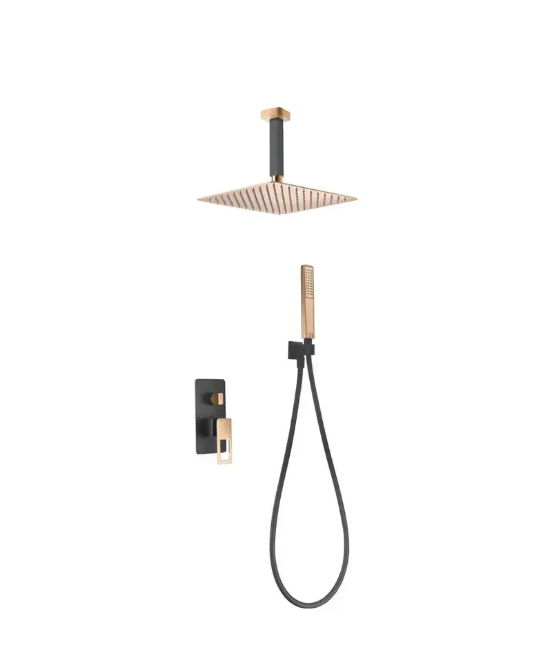 Conjunto moderno de grifería para ducha con un acabado negro mate y oro rosa estocolmo Suecia de Imex
