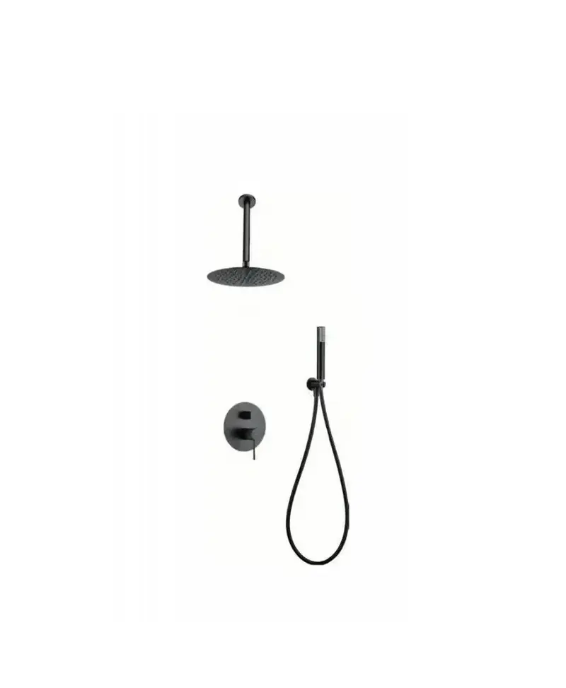 Conjunto moderno para ducha con un diseño empotrado de acabado black gun metal top Line de Imex