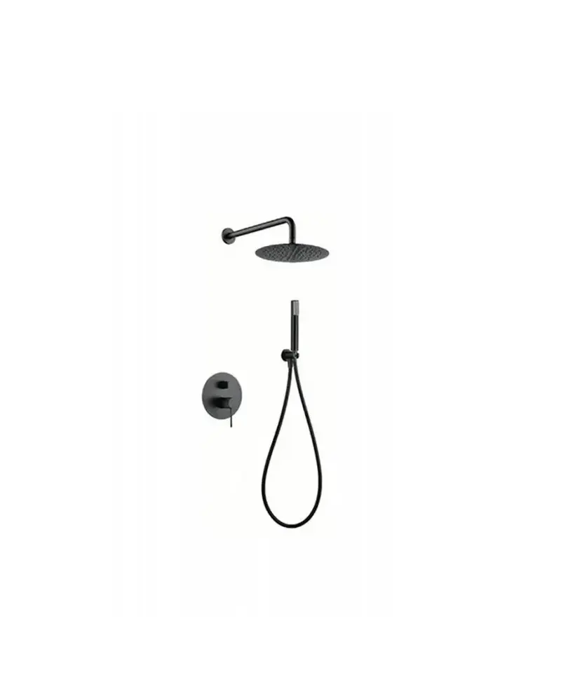 Conjunto para ducha con un diseño empotrado de acabado black gun metal Line de Imex