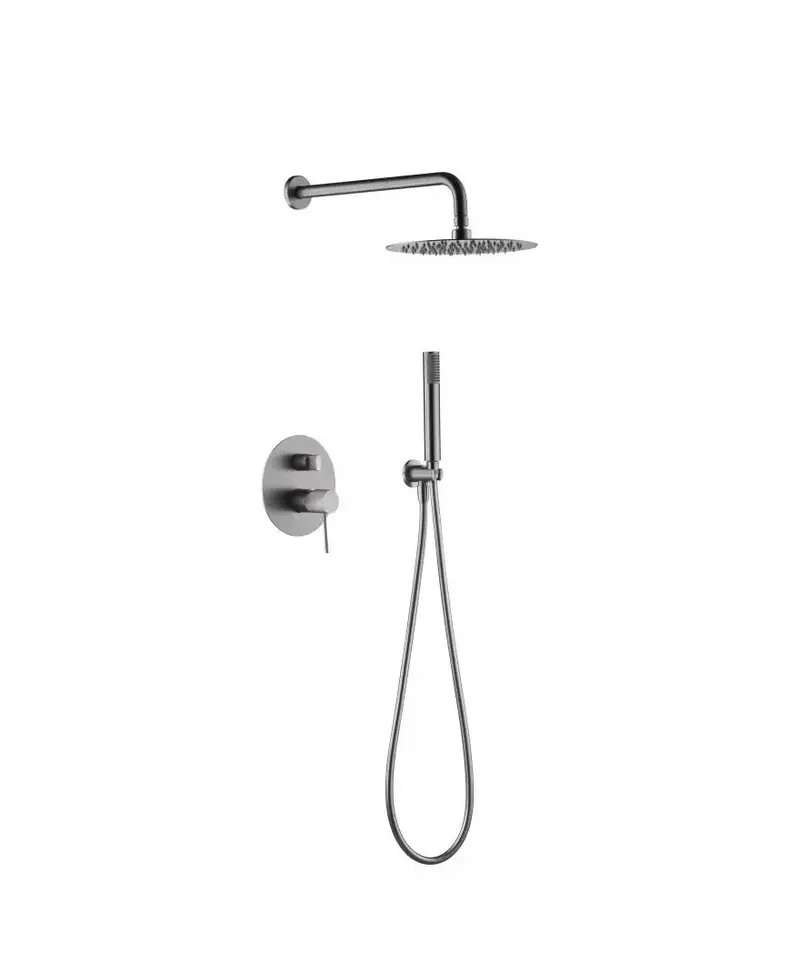 Conjunto para ducha con un diseño empotrado de acabado níquel cepillado Line de Imex