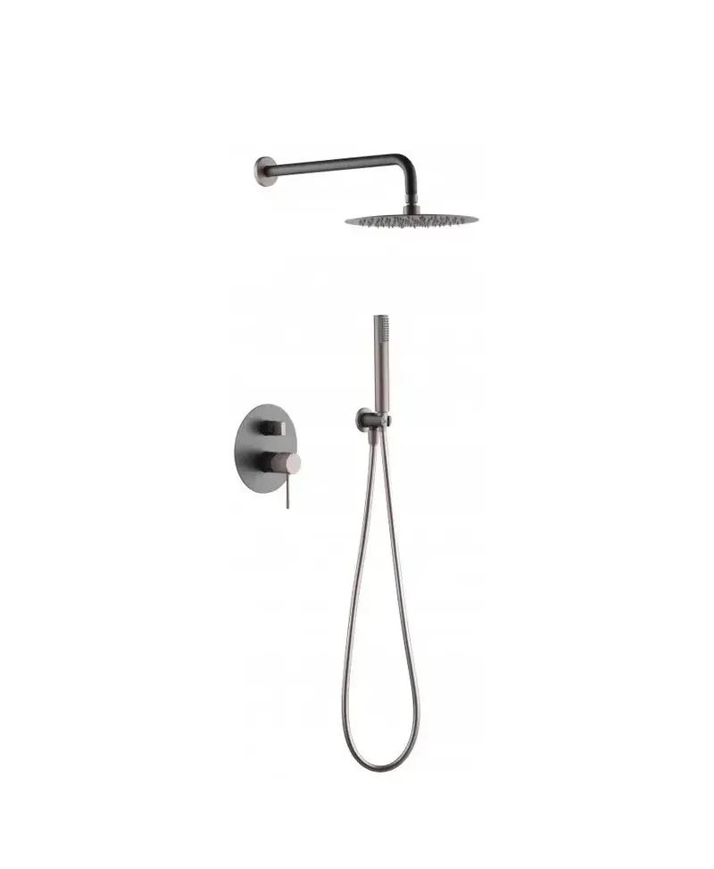 Conjunto para ducha de diseño empotrado con un acabado gris mate y champagne Line de Imex