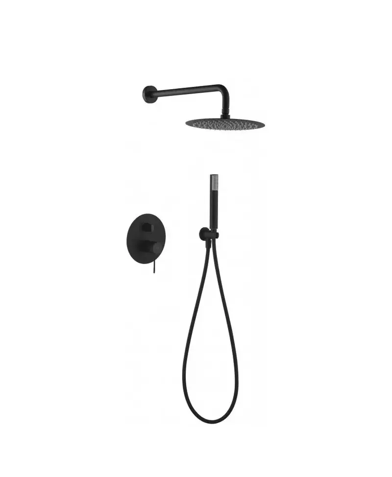 Conjunto para ducha de pared con un diseño empotrado de acabado negro mate Line de Imex