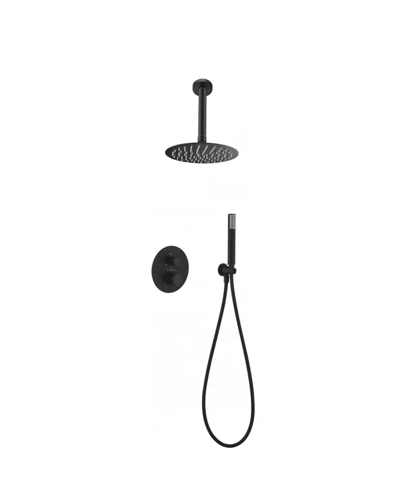 Conjunto para ducha termostática de diseño empotrado en color negro mate top Line de Imex