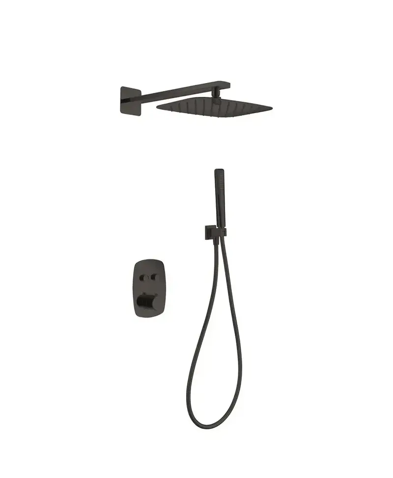 Conjunto termostático de 3 módulos para ducha con un diseño moderno en color negro mate Hidra de Imex