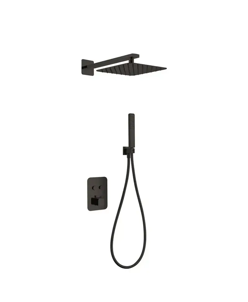 Conjunto termostático para ducha con 3 módulos con un diseño moderno de acabado negro mate Madeira de Imex