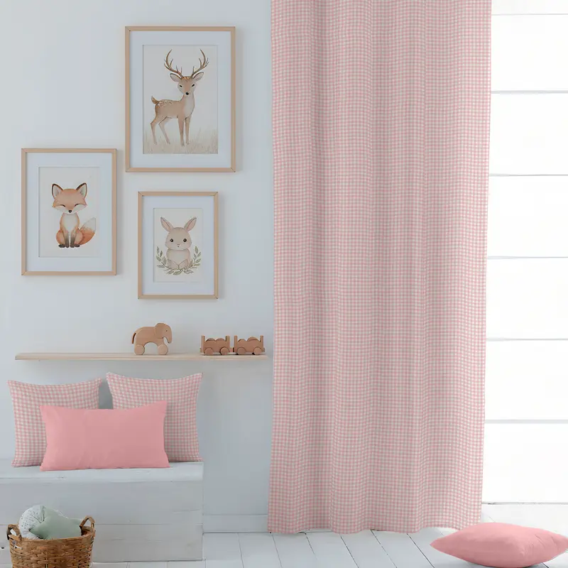 CORTINA INFANTIL VICHY ROSA 100% ALGODÓN