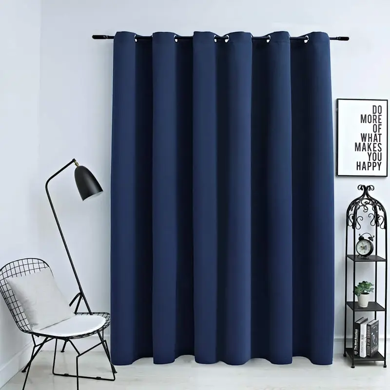 Cortina opaca con anillas de metal azul 290x245 cm