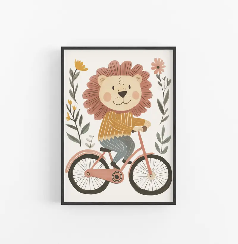 Cuadro Animado Niño Leon en Bici
