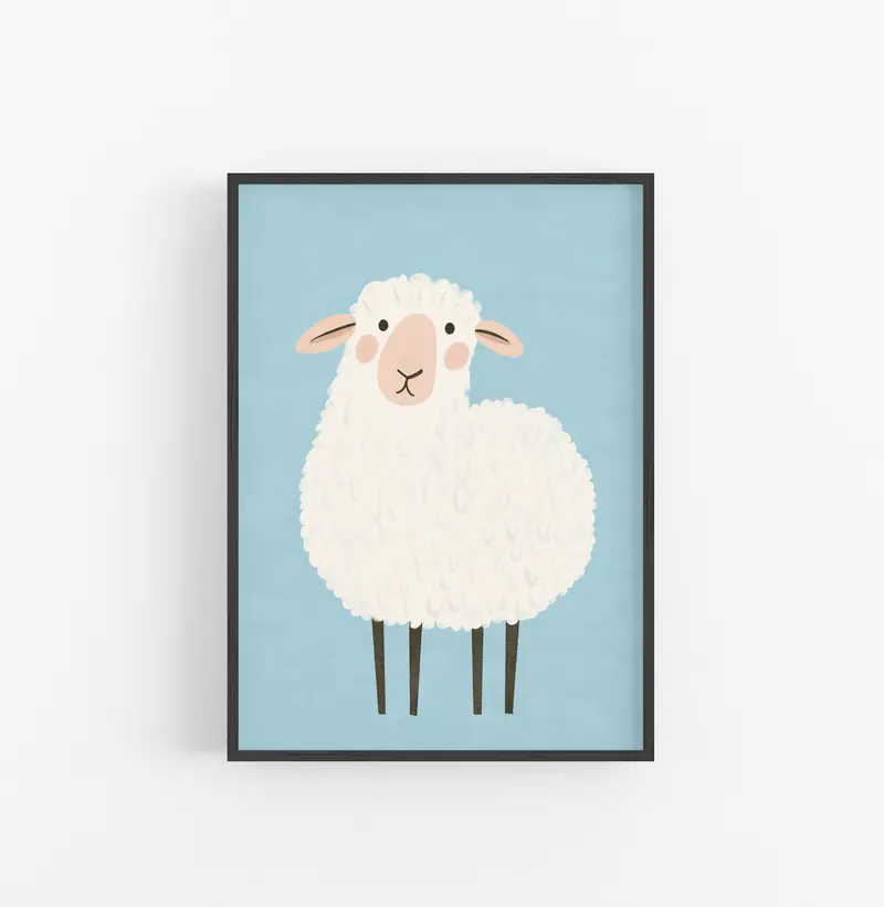 Cuadro Animado Oveja Blanco Azul