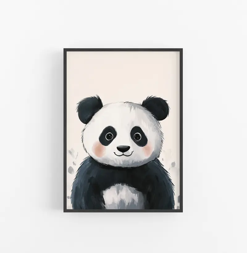 Cuadro Animal Ilustracion Panda Blanco Negro