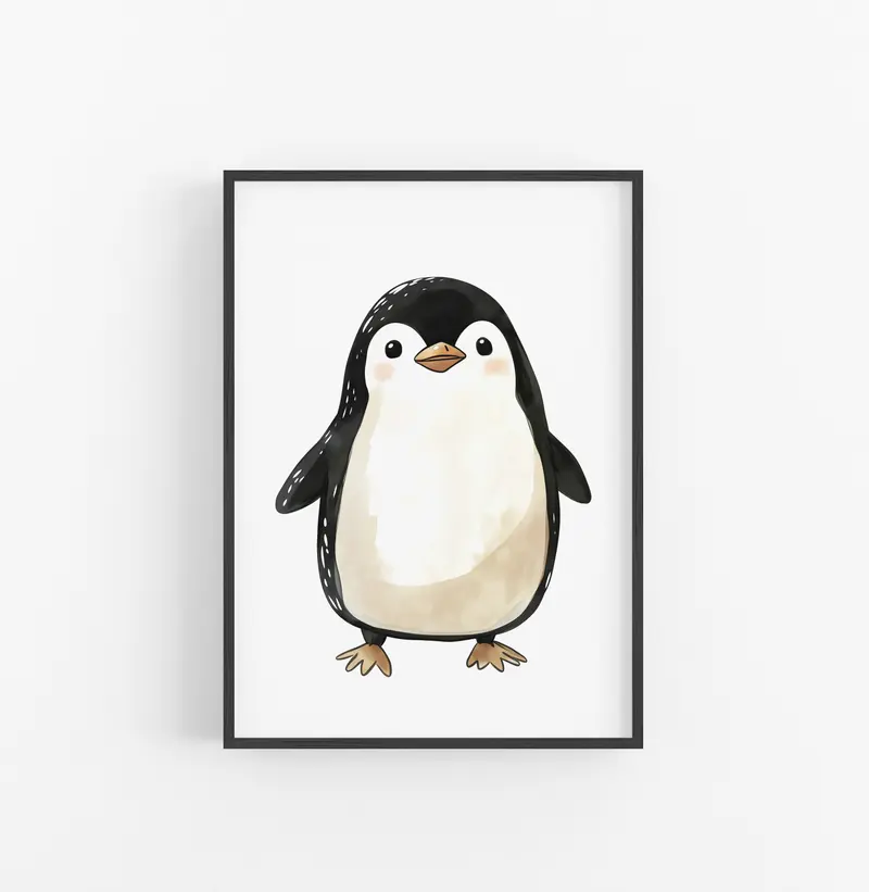Cuadro Animal Ilustracion Pinguino Negro Blanco