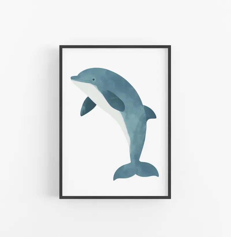 Cuadro Animal Marino Delfin Azul Gris