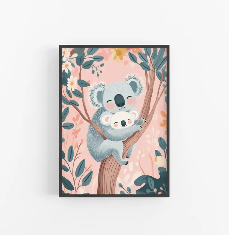 Cuadro Animales Infancia Koala Rosa Azul
