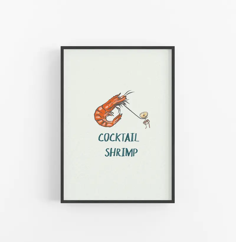 Cuadro Camaron Ilustracion Naranja Crema