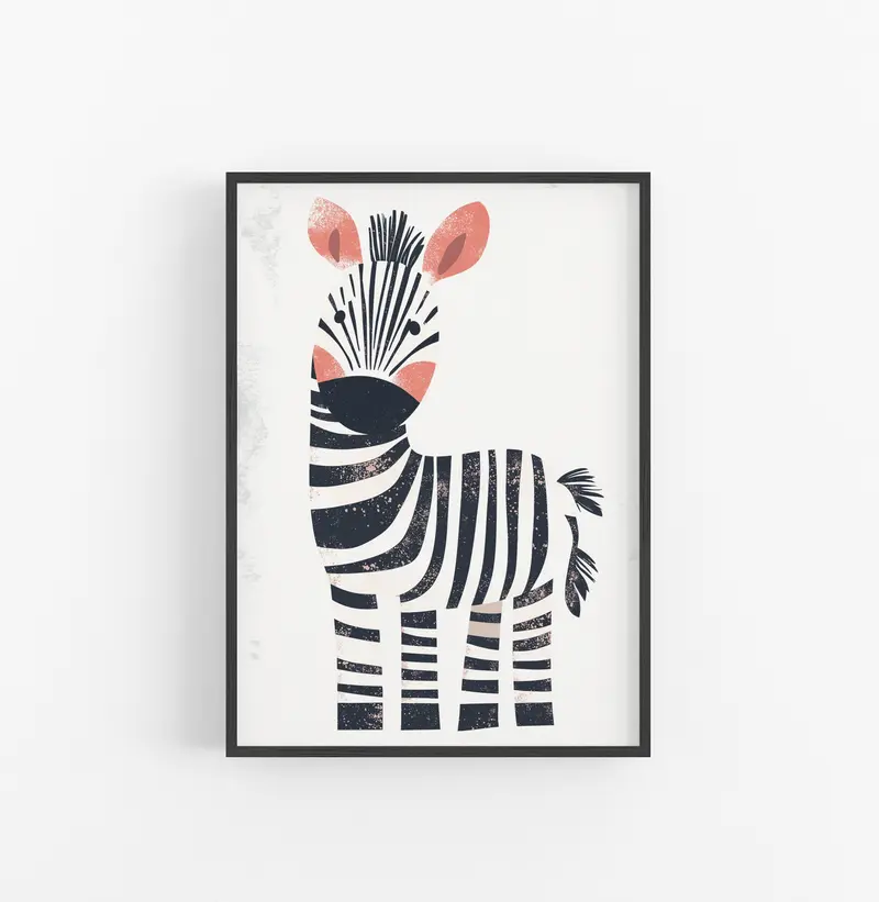 Cuadro Cebra Dibujos Infantiles Blanco Negro Rosa