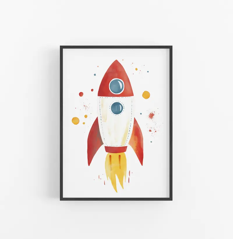 Cuadro Cohete Espacial Agua Rojo Amarillo