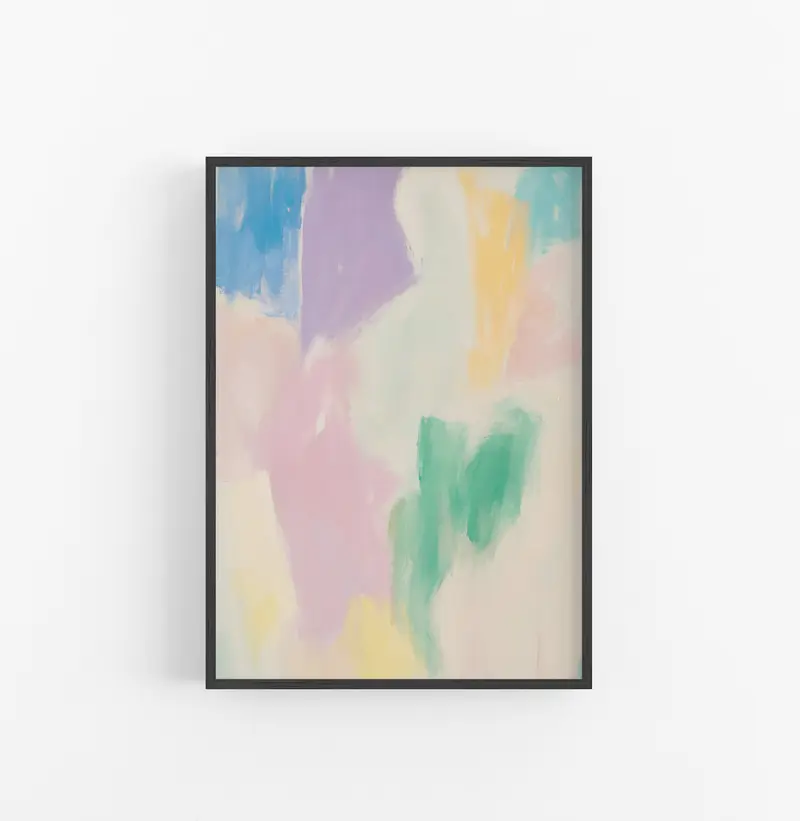 Cuadro con Marco Abstracto Pastel Lilas Verde Amarillo